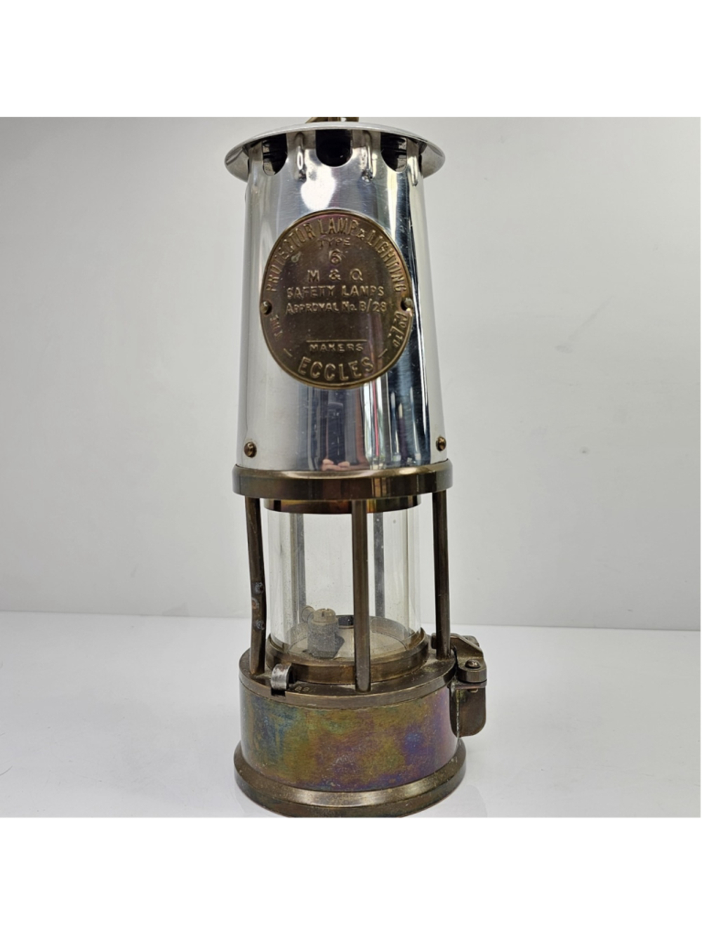 Vintage Eccles Type 6 M&O Protector Safety Lamp Mining Miners Lantern England
